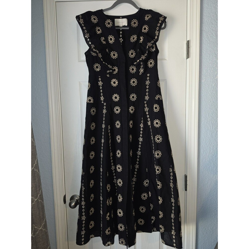 Brochu Walker Aurora Beige Floral Eyelet-Embroidered Cotton Midi Dress Medium